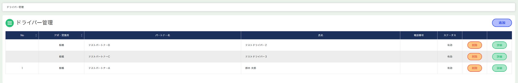 ドライバー管理一覧